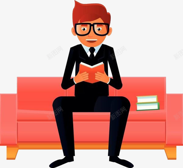 商务人士坐在沙发上看书png免抠素材_新图网 https://ixintu.com 卡通手绘 商务人士 戴眼镜 沙发 男人 看书 职场男 西装革履