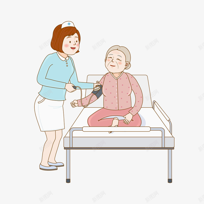 病人量血压png免抠素材_新图网 https://ixintu.com 医务人员 卡通人物 手绘 护士 病人 老年人 量血压