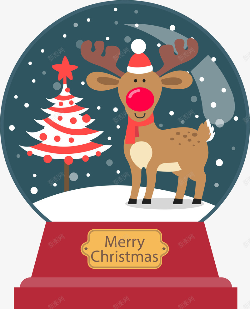 圣诞节水晶球玻璃球png免抠素材_新图网 https://ixintu.com 卡通 圣诞节 小鹿 水晶球 玻璃球 矢量图案 麋鹿