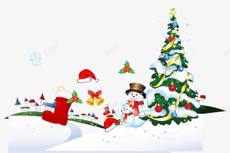 圣诞节png免抠素材_新图网 https://ixintu.com 冬季雪景 圣诞帽 圣诞树 圣诞老人 圣诞节 房子 雪花