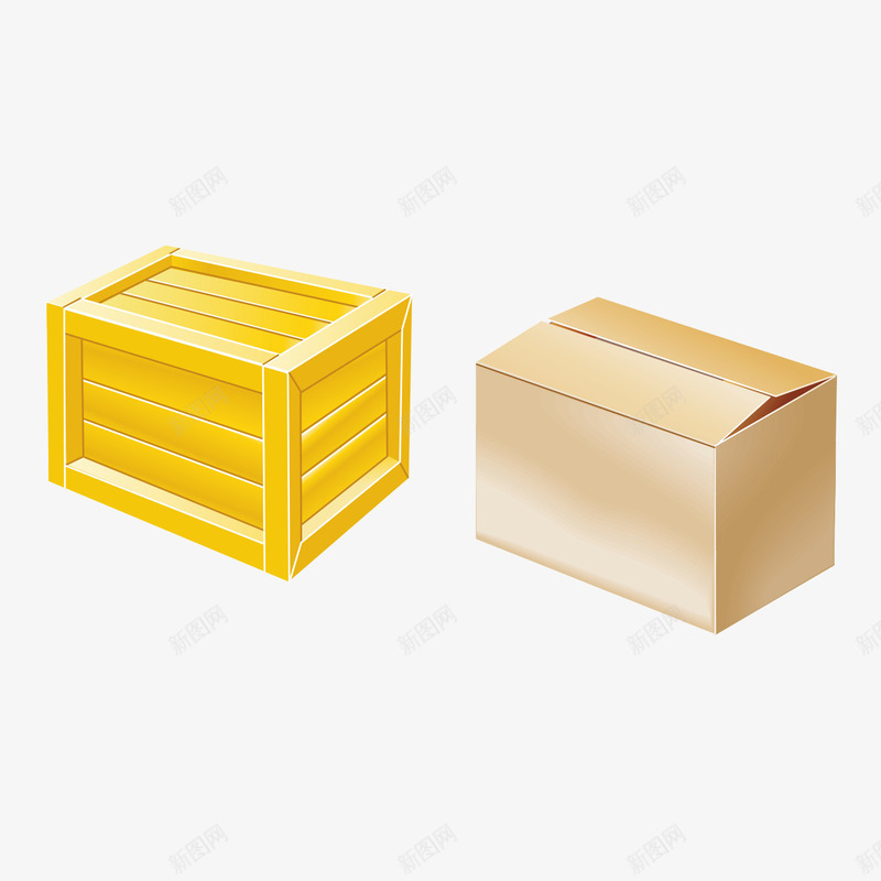 木箱子和纸质箱子矢量图eps免抠素材_新图网 https://ixintu.com 包装 收纳 木质 箱子 纸质 矢量图