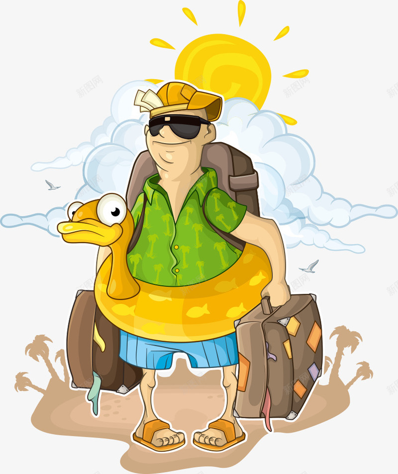 沙滩旅行的男人png免抠素材_新图网 https://ixintu.com 人物 人物插画 卡通人物 卡通男人 旅行 沙滩 矢量人物