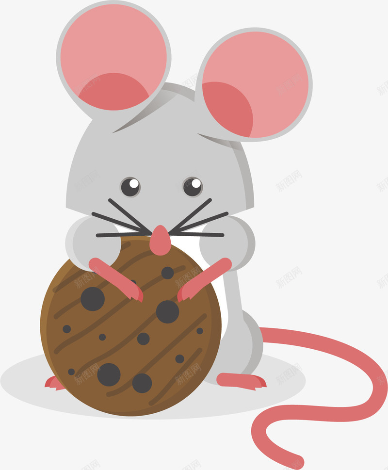 吃饼干的小老鼠矢量图ai免抠素材_新图网 https://ixintu.com 动物 卡通手绘 可爱 大耳朵 红鼻子 食物 矢量图