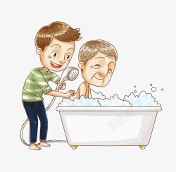 男人洗澡给父亲洗澡的男人高清图片