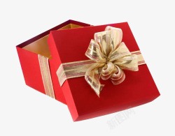 礼盒打开打开中国红礼盒盖子倾斜蝴蝶结装高清图片