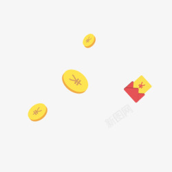黄色红包漂浮硬币高清图片