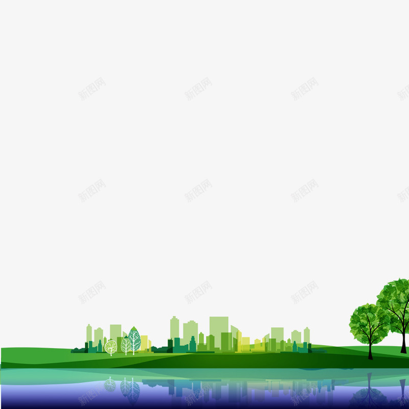 绿色环保元素png免抠素材_新图网 https://ixintu.com 城市 大树 绿波