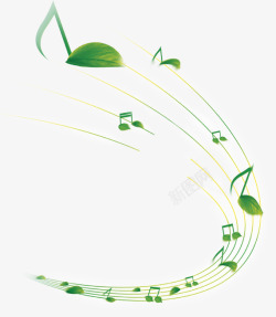 音乐带绿叶音乐符号带漂浮装饰高清图片