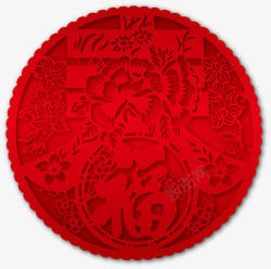 春节福字红色剪纸素材