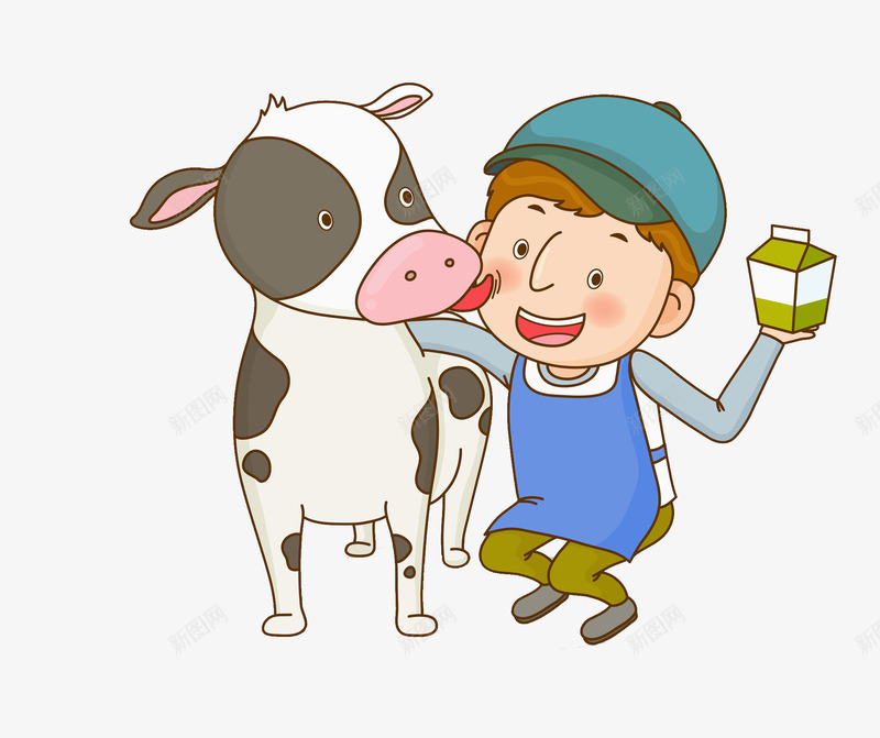 农场挤奶的男人图png免抠素材_新图网 https://ixintu.com 卡通 奶牛 工人 帅气的 挤奶 挤牛奶 牛奶 男人 高兴地