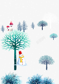 卡通小树和雪人素材