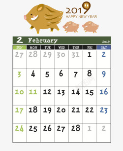 2月专用猪年日历2月专用高清图片
