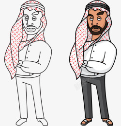卡通手绘阿拉伯胡须男人头巾素材