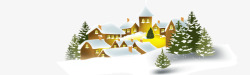 浪漫雪景村庄树木大雪覆盖素材