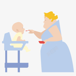 插画配图婴儿吃饭手绘卡通母亲孩子插矢量图高清图片