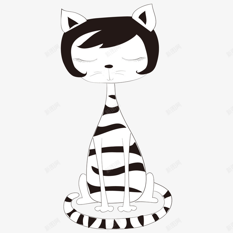 卡通可爱打盹的猫咪png免抠素材_新图网 https://ixintu.com 动物 卡通小猫 可爱猫咪 小猫 手绘猫咪 打盹 眯眯眼 眯眼 黑白条猫咪