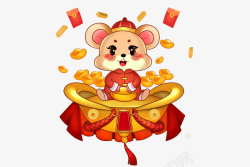 木架上的元宝坐在金元宝上的鼠年卡通可爱形象元素高清图片