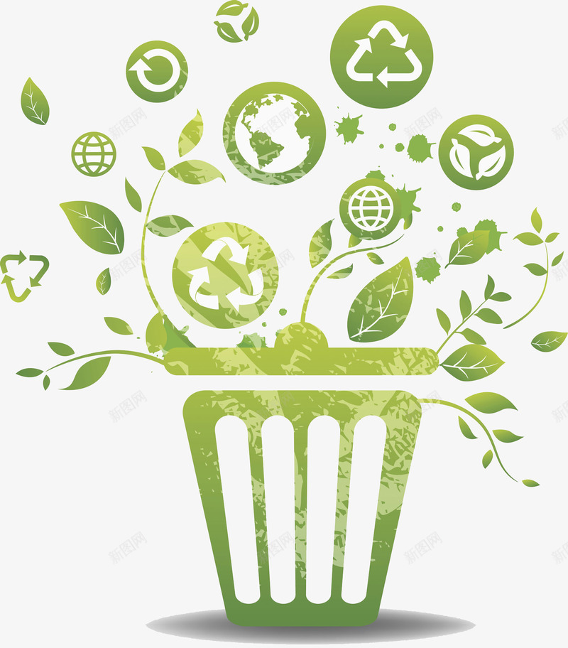 绿色的垃圾桶png免抠素材_新图网 https://ixintu.com 卡通 垃圾桶 爱护环境 绿色的 绿草 装饰