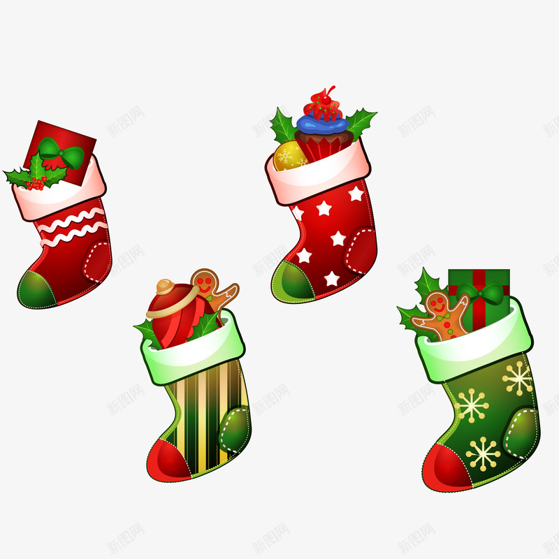 圣诞节的袜子png免抠素材_新图网 https://ixintu.com 卡通 可爱 圣诞袜 平安夜 礼物 精美