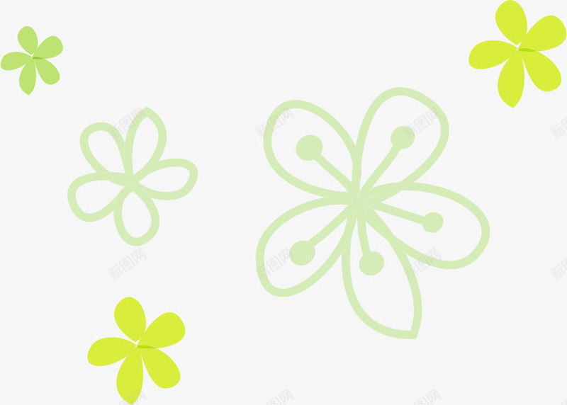 绿色花朵漂浮png免抠素材_新图网 https://ixintu.com AI 卡通 底纹 手绘 漂浮 线条 绿色 花朵 花纹