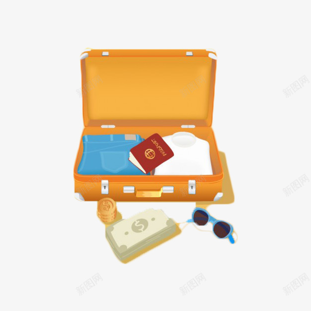 黄色打开的行李箱包png免抠素材_新图网 https://ixintu.com 卡通 打开 箱包 行李 黄色