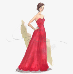 玫红裙子稿素材