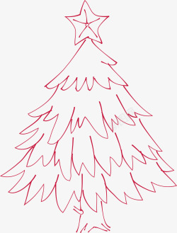 红色圣诞树线条素材
