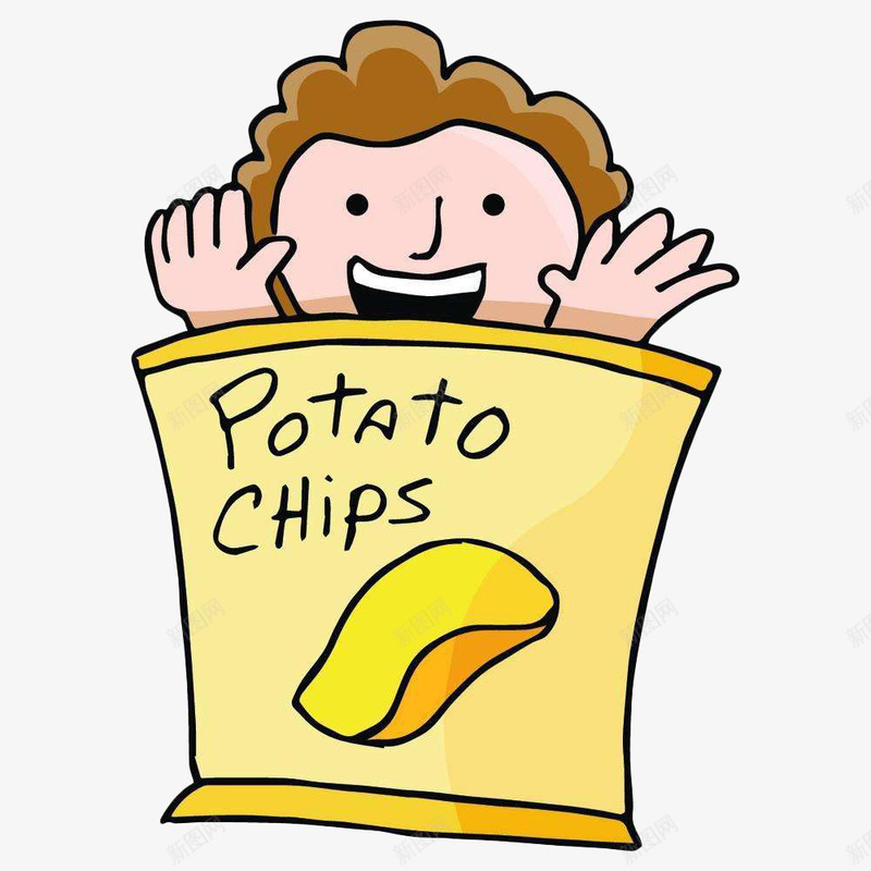 卡通男孩吃薯片png免抠素材_新图网 https://ixintu.com chips patato 卡通 吃薯片 插画 男人 男孩 薯片袋 薯片贴图