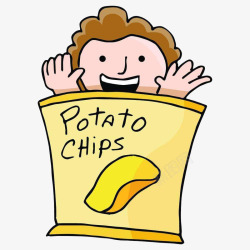 chips卡通男孩吃薯片高清图片
