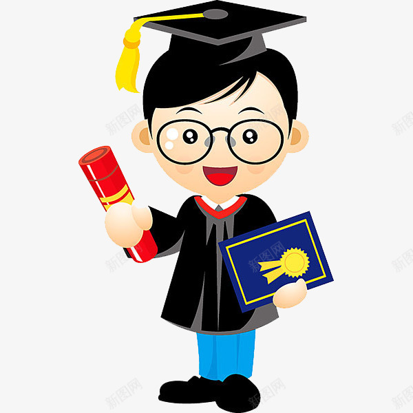 毕业的男人png免抠素材_新图网 https://ixintu.com 卡通 帅气的 毕业的 简笔 荣誉 证书 黑色的