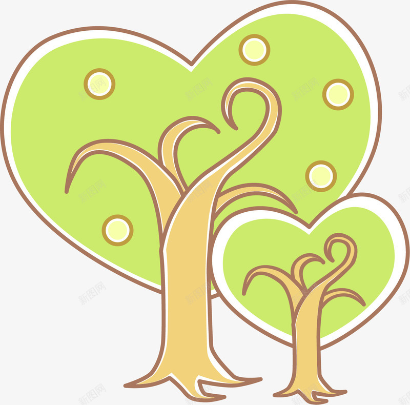 绿色爱心大树png免抠素材_新图网 https://ixintu.com 两棵树 儿童乐园 卡通 大自然 心形大树 树木 爱心 绿色
