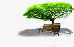 小清新绿色大树公园椅子效果素材