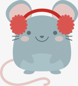 开心的老鼠戴着耳暖的可爱小老鼠矢量图高清图片