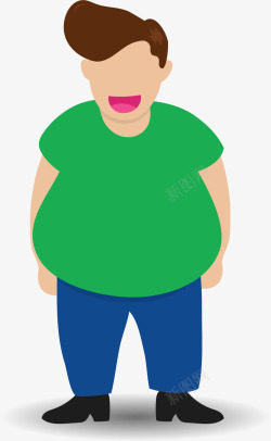量肚子的胖男人绿色卡通微笑大肚子男人高清图片