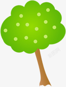手绘绿色渐变卡通大树素材