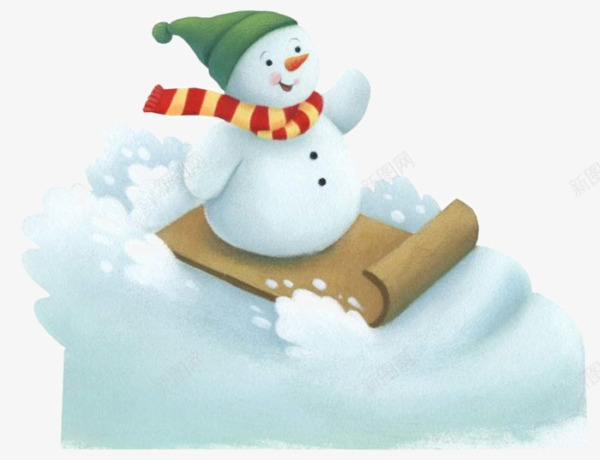 卡通冲浪雪橇圣诞雪人png免抠素材_新图网 https://ixintu.com 冲浪 卡通手绘 圣诞素材 条纹围巾 绿色毛衣帽 雪人 雪橇