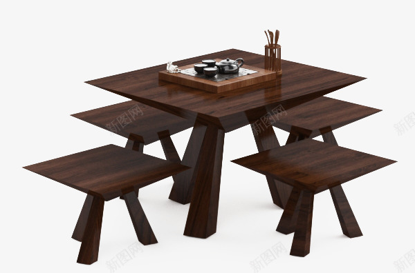 一套桌椅png免抠素材_新图网 https://ixintu.com 复古 木质 桌椅 褐色