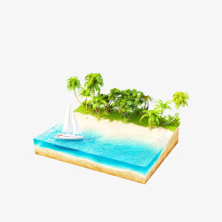 乌树立体帆船椰子树岛屿高清图片