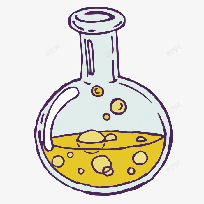 手绘试管png免抠素材_新图网 https://ixintu.com 一个 化学用品 卡通 手绘 液体 绿色 绿色化学品 试瓶 黄色