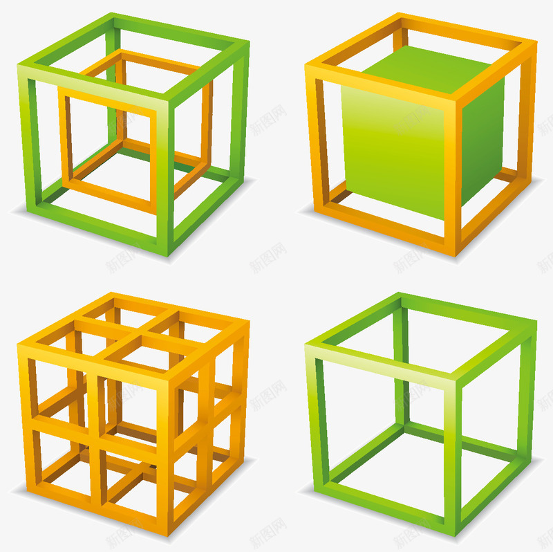 几何正方形png免抠素材_新图网 https://ixintu.com 多边形 彩色3D图形 拼接 背景