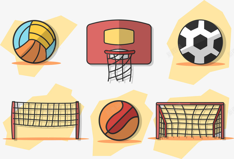 球类运动png免抠素材_新图网 https://ixintu.com 丝网 全民健身 排球 球网 篮球板 足球