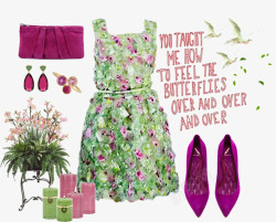 紫绿大花连衣裙素材