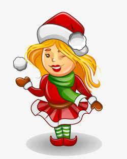 活泼可爱小精灵卡通圣诞美女精灵玩雪球高清图片