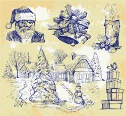 素描雪人矢量图手绘圣诞节情景高清图片