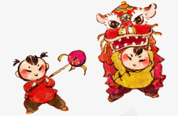 春节传统舞狮插画素材
