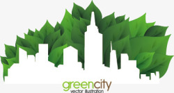绿色叶子与城市剪影素材