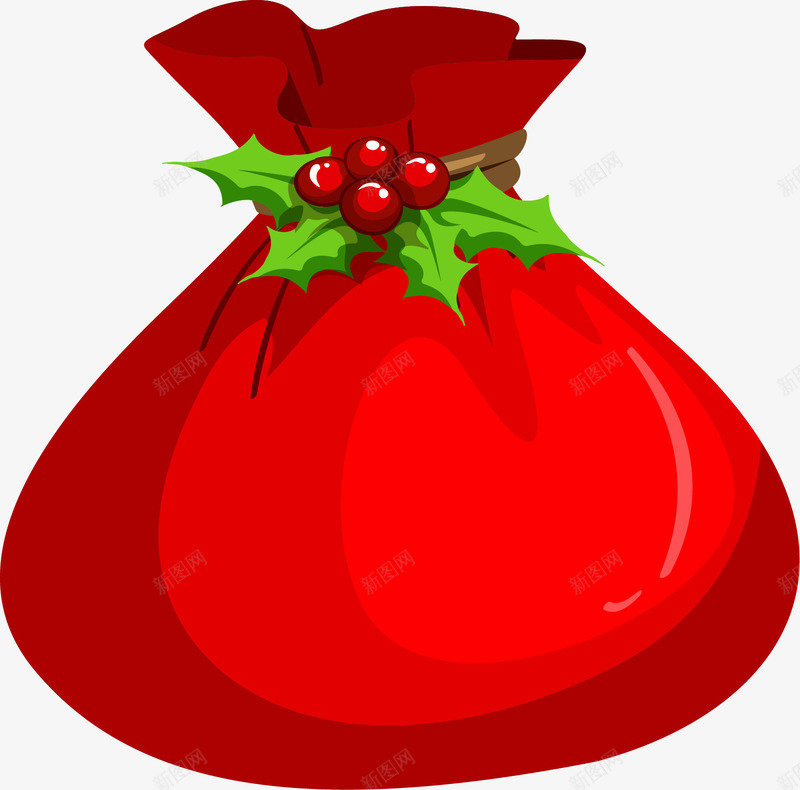 卡通红色圣诞礼物袋子png免抠素材_新图网 https://ixintu.com 圣诞礼物袋子 圣诞节 植物装饰 红色 绿色植物 节日装饰