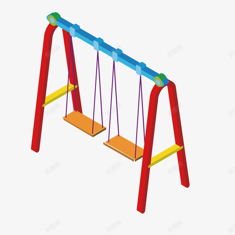 彩色秋千矢量图ai免抠素材_新图网 https://ixintu.com 传统 儿童 娱乐 幼儿园 座板 彩色 木质 秋千 矢量图