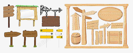木制标题栏png免抠素材_新图网 https://ixintu.com 指路牌 木质化问 棕色 箭头