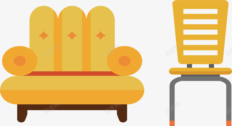 黄色沙发和椅子矢量图eps免抠素材_新图网 https://ixintu.com 扁平化 椅子 沙发 矢量素材 黄色 矢量图